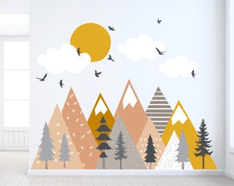 Boho Mountain Wall Decal, Kids Room Wall Sticker, Personalized Nursery Decal, Custom Wall Sticker, Removable Wall Decal