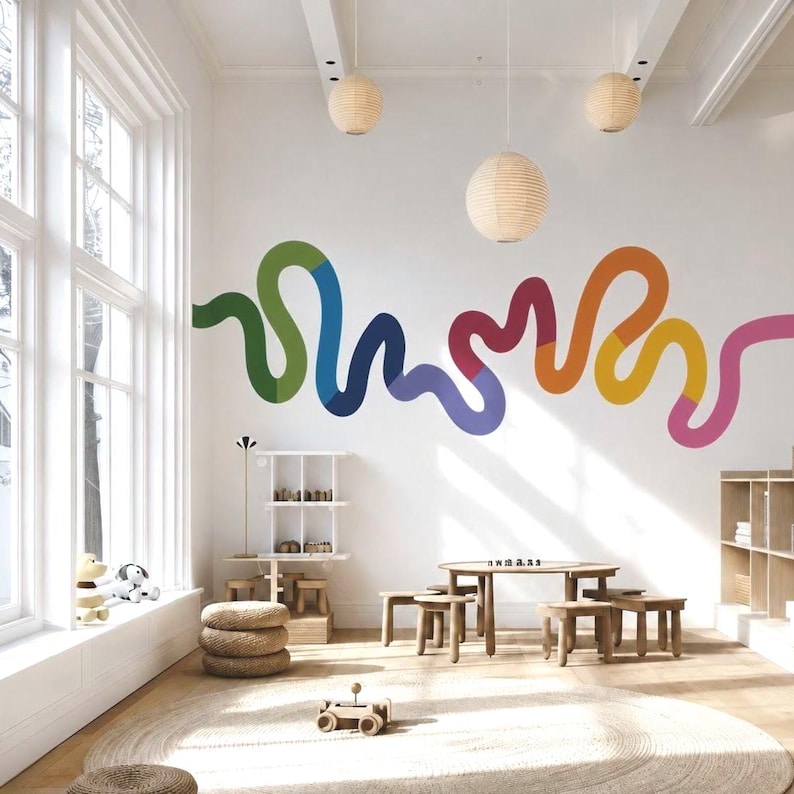 Retro Rainbow Squiggle Wall Decal Colorful Retro Wave Wall Sticker - Etsy