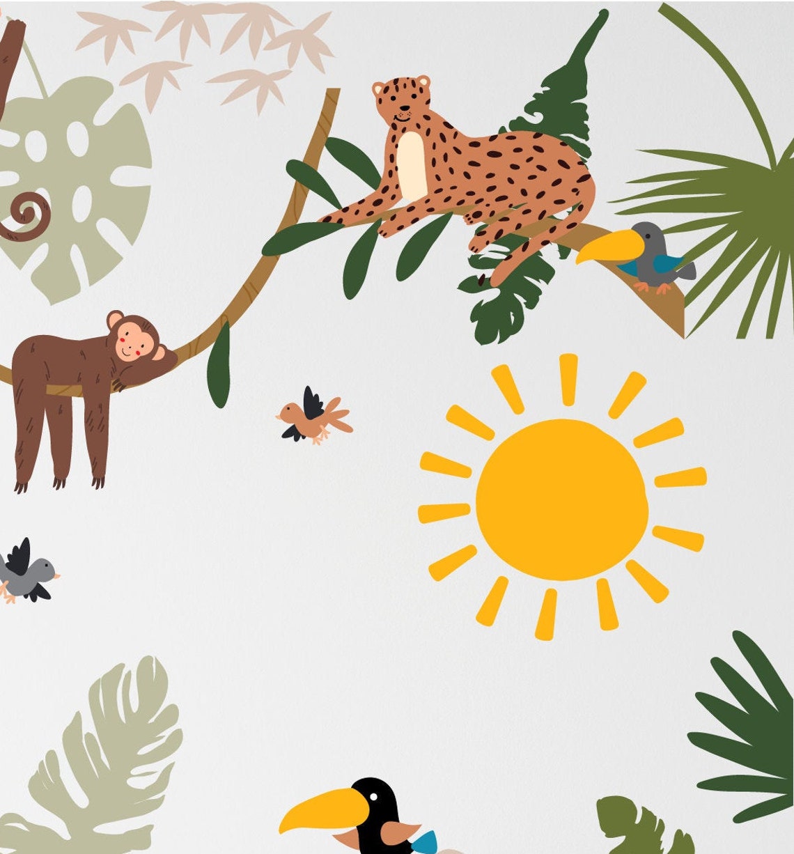 Kids Room Decals, Jungle Animals Wall Mural – Tropical Rainforest Peel ...