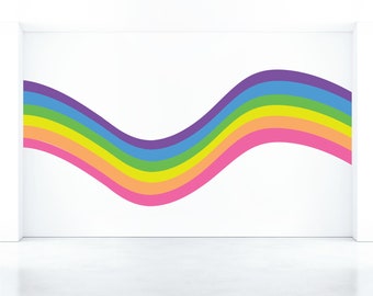 Wavy Retro Stipe Wall Decal - Colorful Rainbow Wall Art Sticker - Retro Rainbow Wall Decal - Nursery Rainbow Wall Sticker