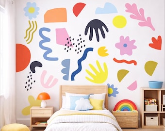 Abstract Wall Decals - Bright pattern, Colorful, Rainbow, Abstract, Shapes, Pattern, Modern Wall Art, Home Office Decor