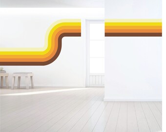 70's Inspired Retro Wall Decal - Yellow and Brown Peel and Stick Vinyl Fabric - Color Options Available
