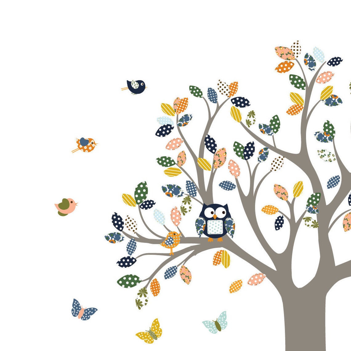 Print and Pattern Owl Tree Wall Decal Peel and Stick Wall | Etsy