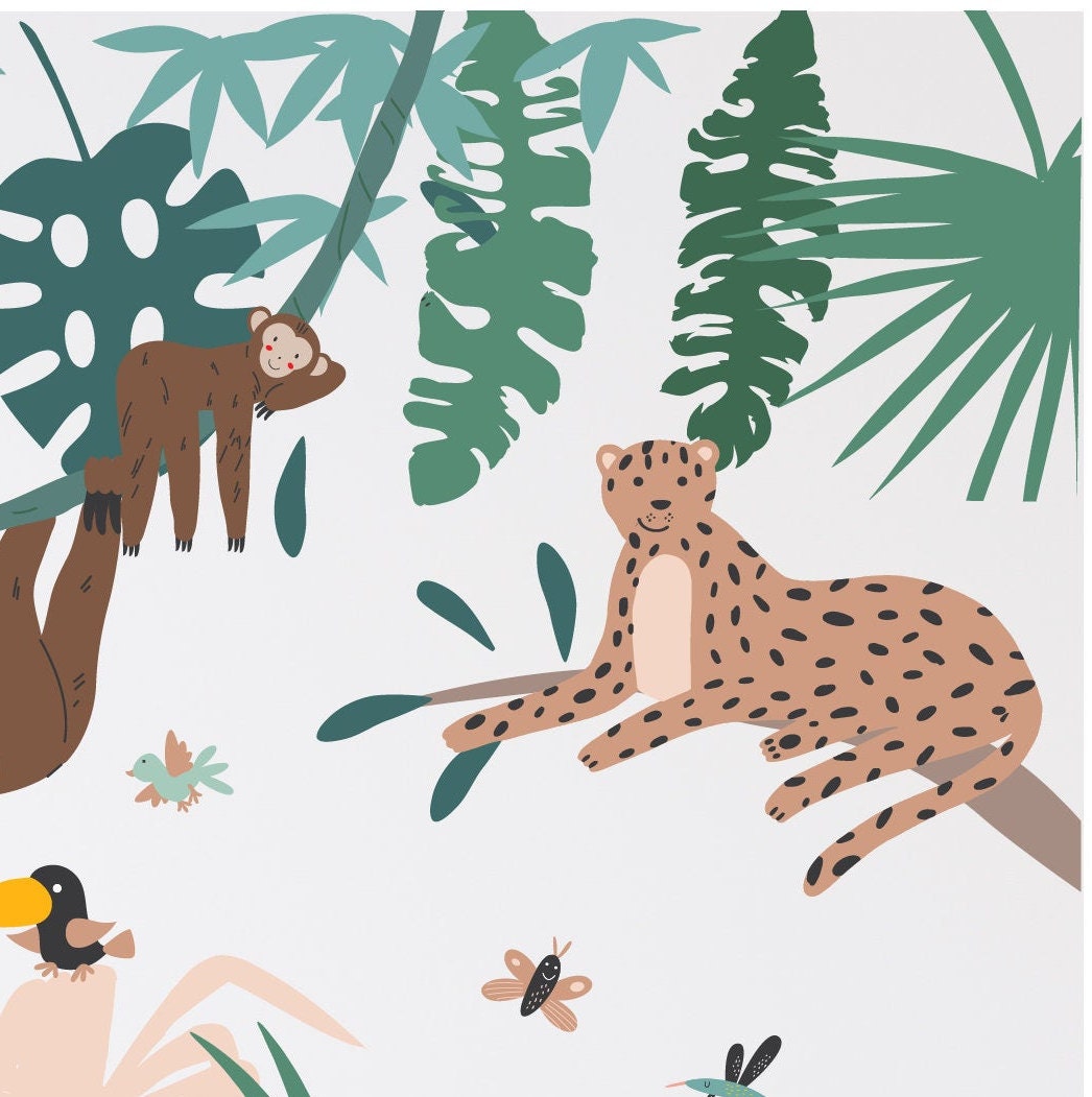 Jungle Animals Tropical Rainforest Wall Decals, Peel and Stick Nursery ...