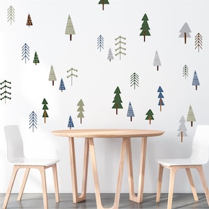 Wall Decal - Magical Woodland - Forest Nursery - Kids Room Wall Decor - Mini Pine Tree Wall Stickers - Navy, green and brown - gift for home