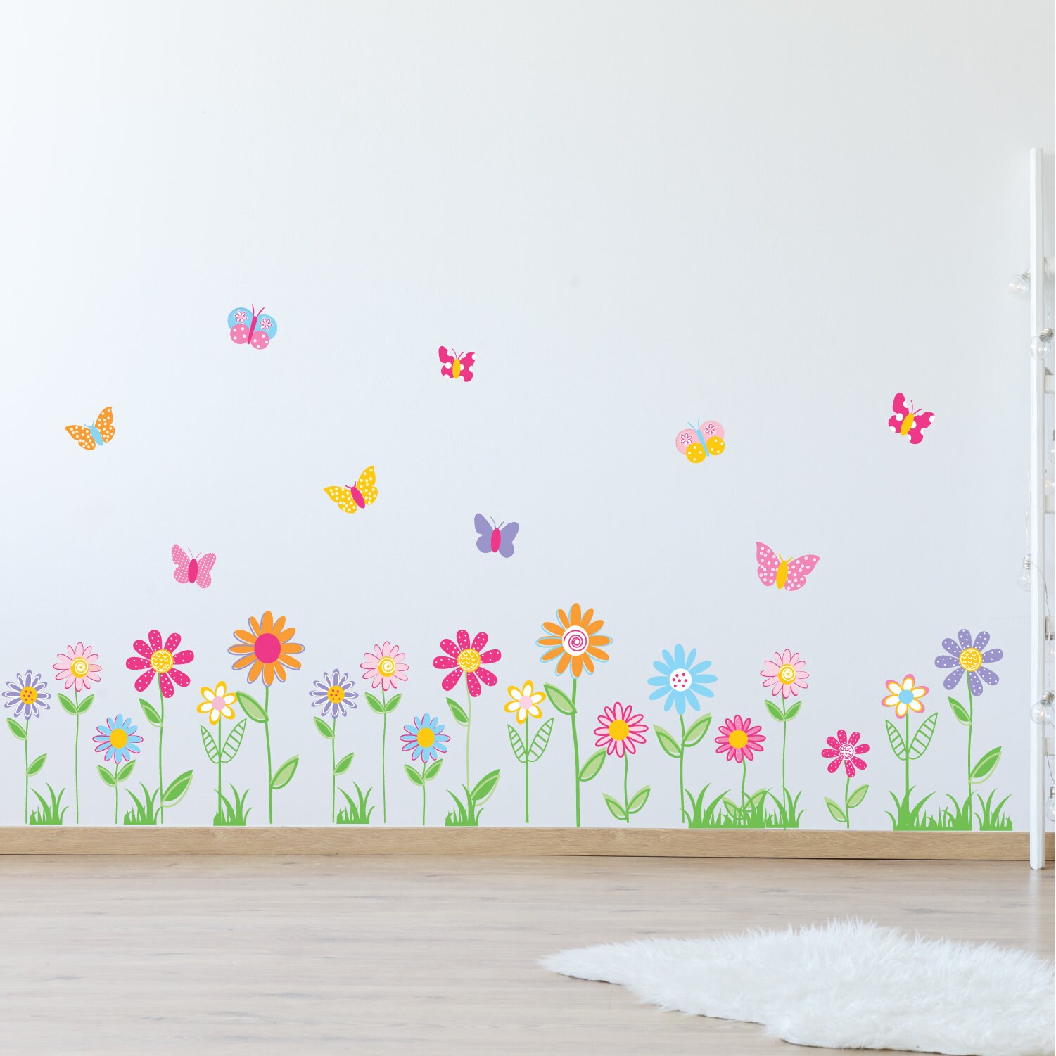Colourful Bouquet of Flowers & Butterfly Design Wall Art Vinyl Stickers Decal 
