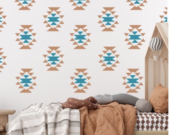 Wall Decal - Tribal Western Style Triangle Shapes Pattern Wall Decal - Turquoise and Tan - home nursery decor - Multiple sizes and colors