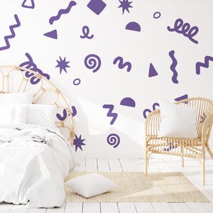 32 Purple Doodle Wall Decals - Nursery Decor - Repositionable, Removable & Reusable Fabric Stickers - Abstract Shapes for kids&#39; Bedroom