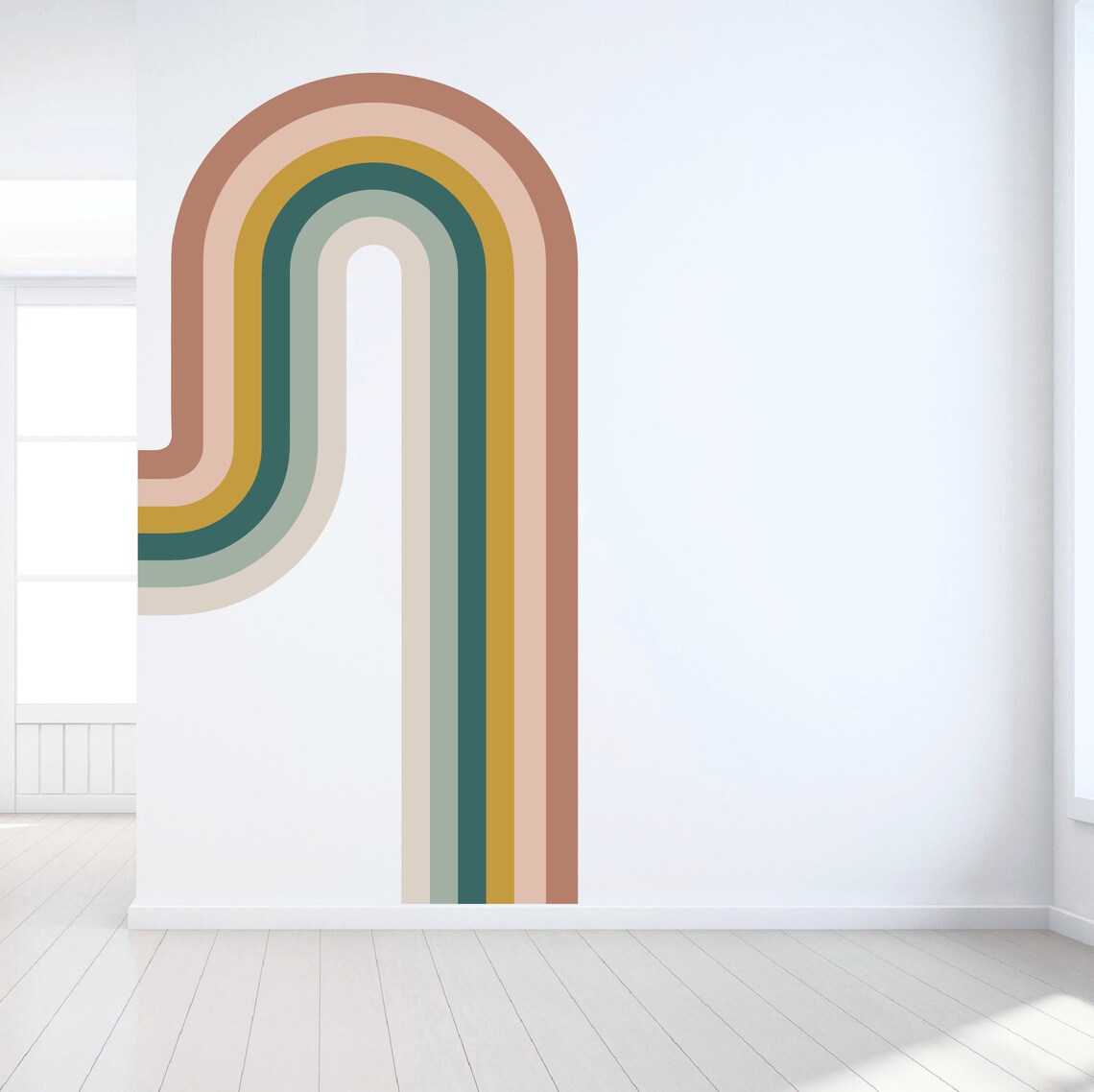 Retro Stripe Wall Decal Half Curve Rainbow Wall Decal Boho Etsy