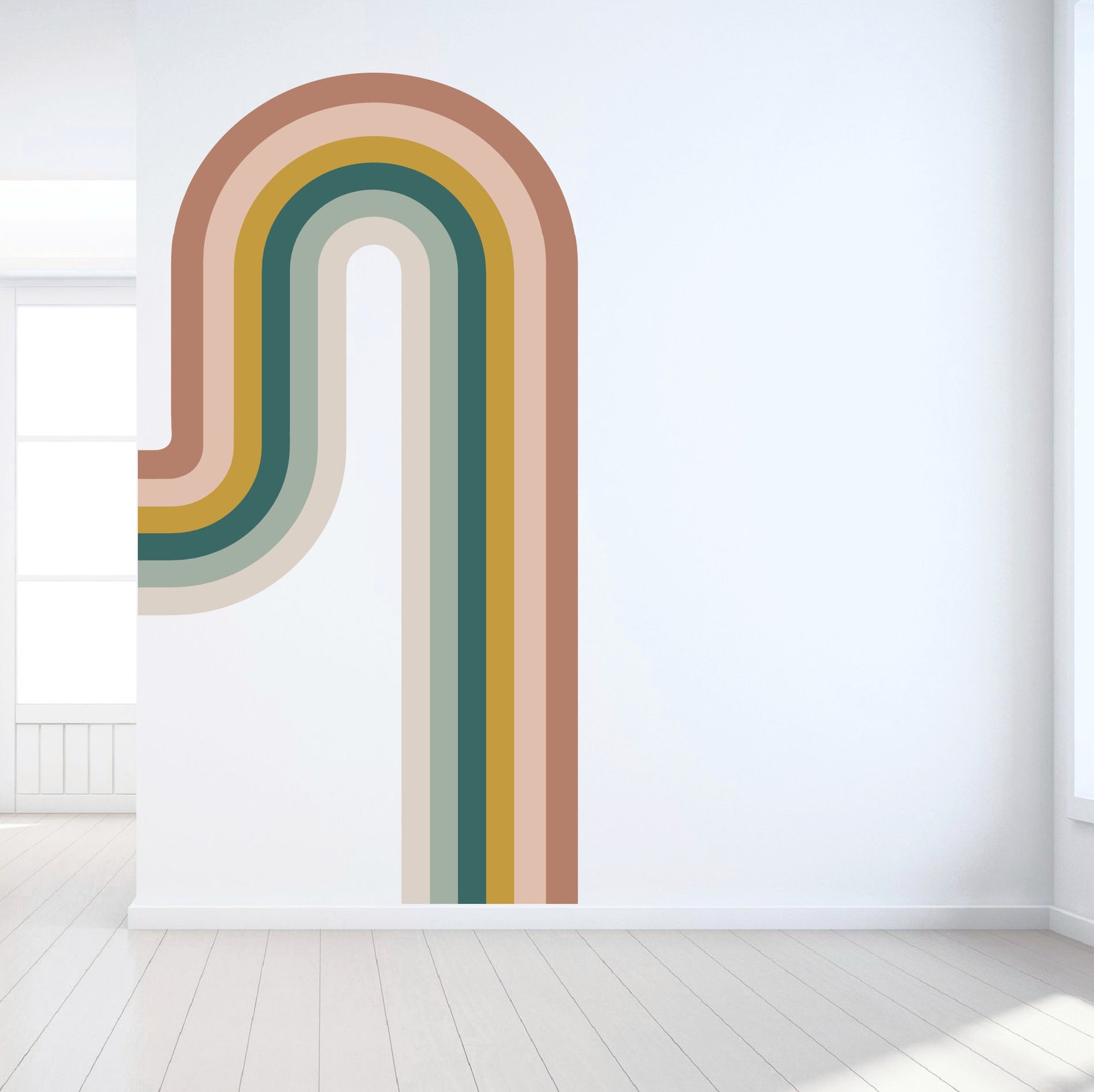 Retro Stripe Wall Decal Half Curve Rainbow Wall Decal Boho Etsy