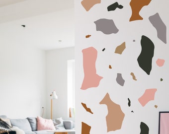 Large Colorful Terrazzo Wall Stickers, Peel and Stick Wall Mural, Living Room Decor, Abstract Modern Wall Decals, gift for housewarming