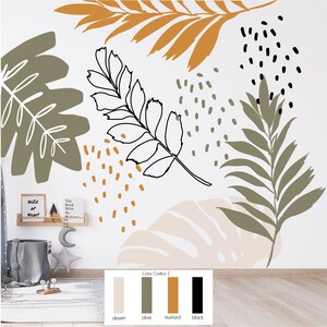 Large leaf abstract fabric wall decal mural image 3