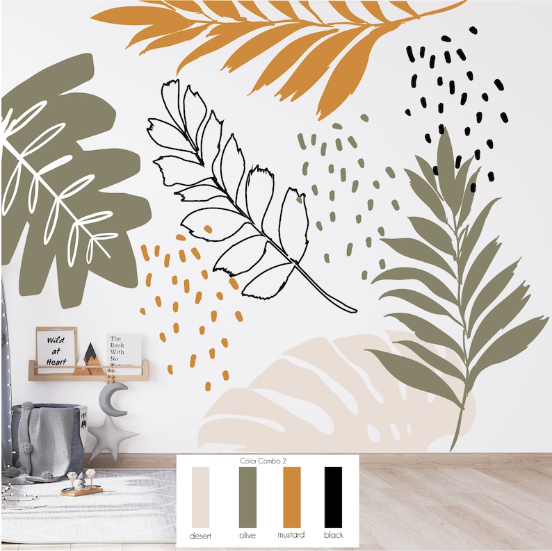 Large leaf abstract fabric wall decal mural image 3