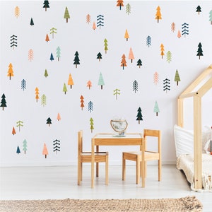 Wall Decal -  Magical Woodland - Forest Nursery - Kids Room Wall Decor - Mini colorful Pine Tree Wall Stickers - Gift for Baby Shower