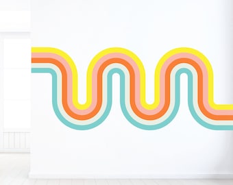Colorful Retro Wall Decal - Yellow Aqua Coral Orange Peel and Stick Vinyl/Fabric - Color and Size Options Available