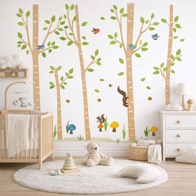 Woodland Tree Wall Decals, Forest Animals Nursery Decor, Kids Room ...