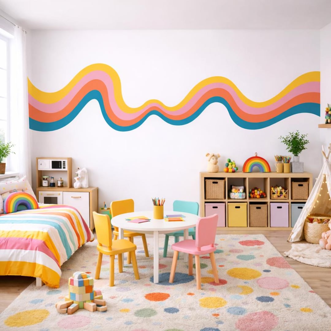 Wavy Sunset Stripe Wall Decals – Pastel Rainbow Nursery Art Sticker - Etsy