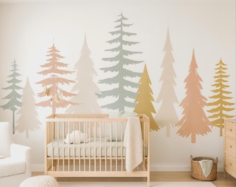Pastel Pine Trees Wall Decals, Removable Fabric Wall Vinyl, Choose Size
