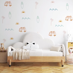 Ocean Wall Decals, Surf Wave Retro van Ocean Wall Decals, Palm Tree Decals, Sun Wall Decals, Boys Beach Room Decals, Gift for Christmas