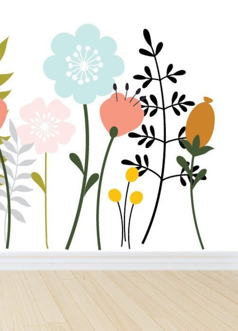 large-flower-wall-decals-with-stems-wall-decals-vinyl-wall-etsy