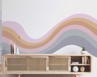 Vinyl Wall Decal: Pastel Retro Wave Boho Nursery Decor Muted Earth Tone Wall Mural
