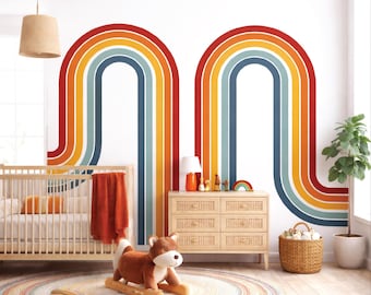 Calcomanía de pared con rayas de arcoíris retro, extraíble, para habitación infantil
