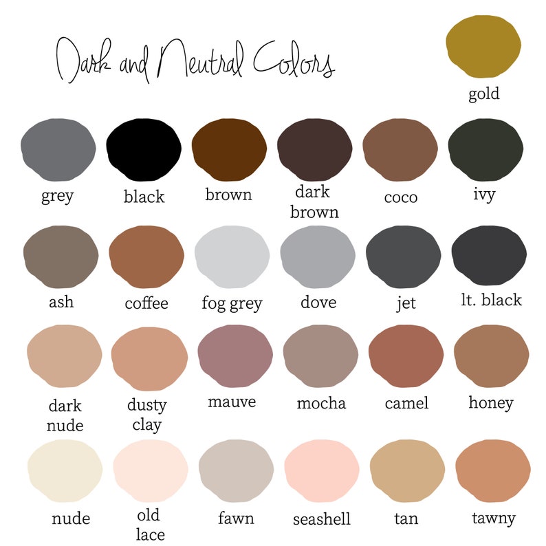 Puede incluir: Una paleta de colores con 20 tonos diferentes de marr&oacute;n, gris y beige. Los colores est&aacute;n etiquetados con nombres como "oro", "gris", "negro", "marr&oacute;n", "marr&oacute;n oscuro", "coco", "hiedra", "ceniza", "caf&eacute;", "gris niebla", "paloma", "chorro", "negro claro", "desnudo oscuro", "arcilla polvorienta", "malva", "moka", "camello", "miel", "desnudo", "encaje antiguo", "leonado", "concha", "bronceado" y "casta&ntilde;o".