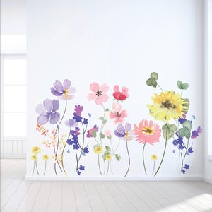 Watercolor Floral Wall Decals: Pastel Flower Mural, Removable Fabric Stickers