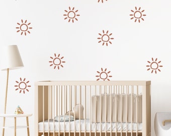 Vinilos decorativos para pared de guardería, vinilos decorativos de sol malva – Decoración bohemia para guardería, juego de 40