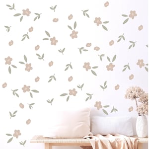 Flower Wall Decals - Fabric Peel and Stick - Girls Bedroom and Boho Home Decor - Removable & Reusable - Neutral Floral Wall Decor