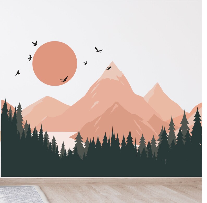 Mountain Wall Decal Terra Cotta Forest Nursery Wall Decor Etsy