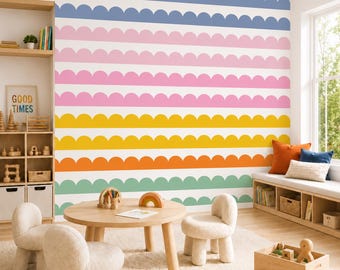 Muurstickers met geschulpte rand | Verwijderbare muurstickers | Muurdecoratie voor de kinderkamer | Muurstickers voor de speelkamer | Regenboogkleuren
