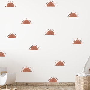 Wall Decal - Neutral Watercolor Clay Colored Half Sun Decals - Sun Wall Sticker - Sun Wall Decals - Boho Nursery Decor