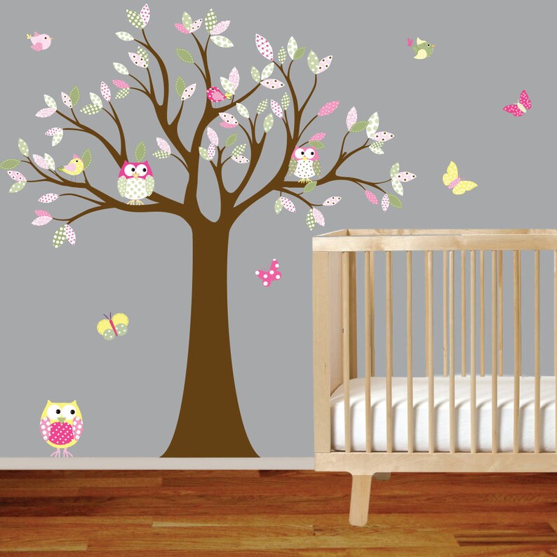 Children Wall Decals Tree with Owls and Birds Vinyl Wall Art Etsy
