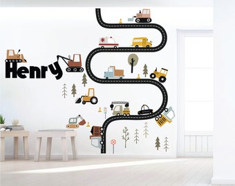 City Construction Truck Vinyl Wall Decal for Boys Room - Kids' Car Themed Peel and Stick Wall Sticker - Construction Zone Decor