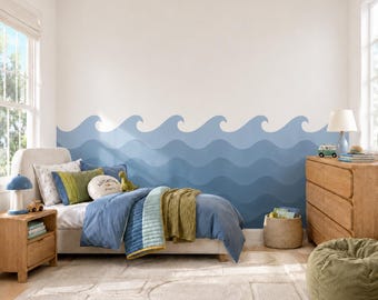 Ocean Wave Wall Decal, Beach Nursery Decor, Coastal Kids Room Wall Mural