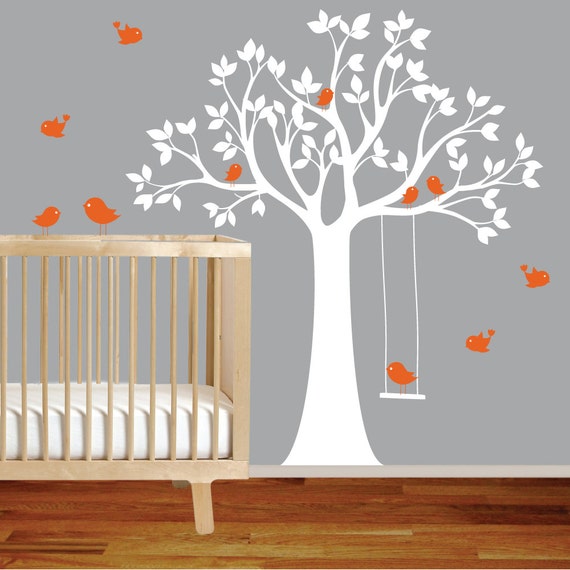 Items similar to Vinyl Wall Decal Vinyl Wall Decal Stickers Bird White Tree Set Nursery Wall