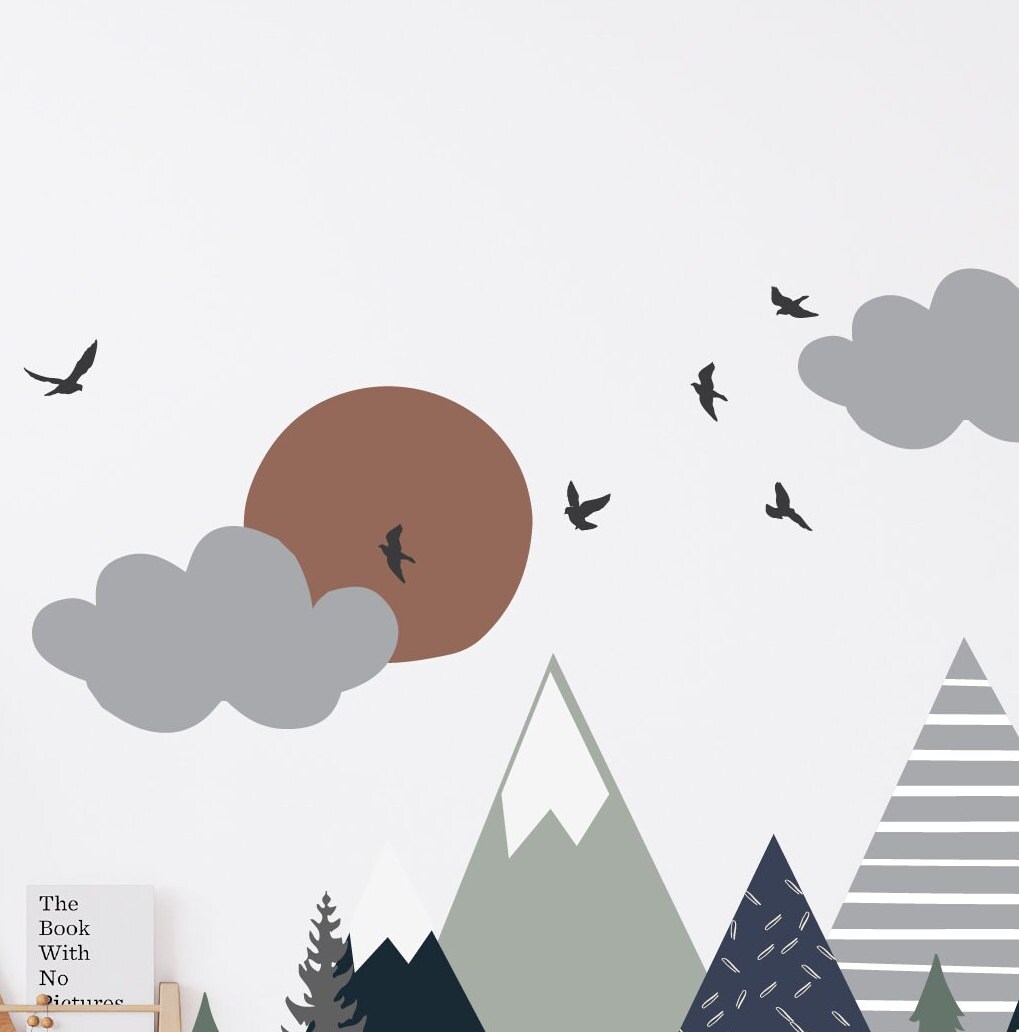 Mountain Wall Decals Navy Blue and Sage Earth Colored Etsy