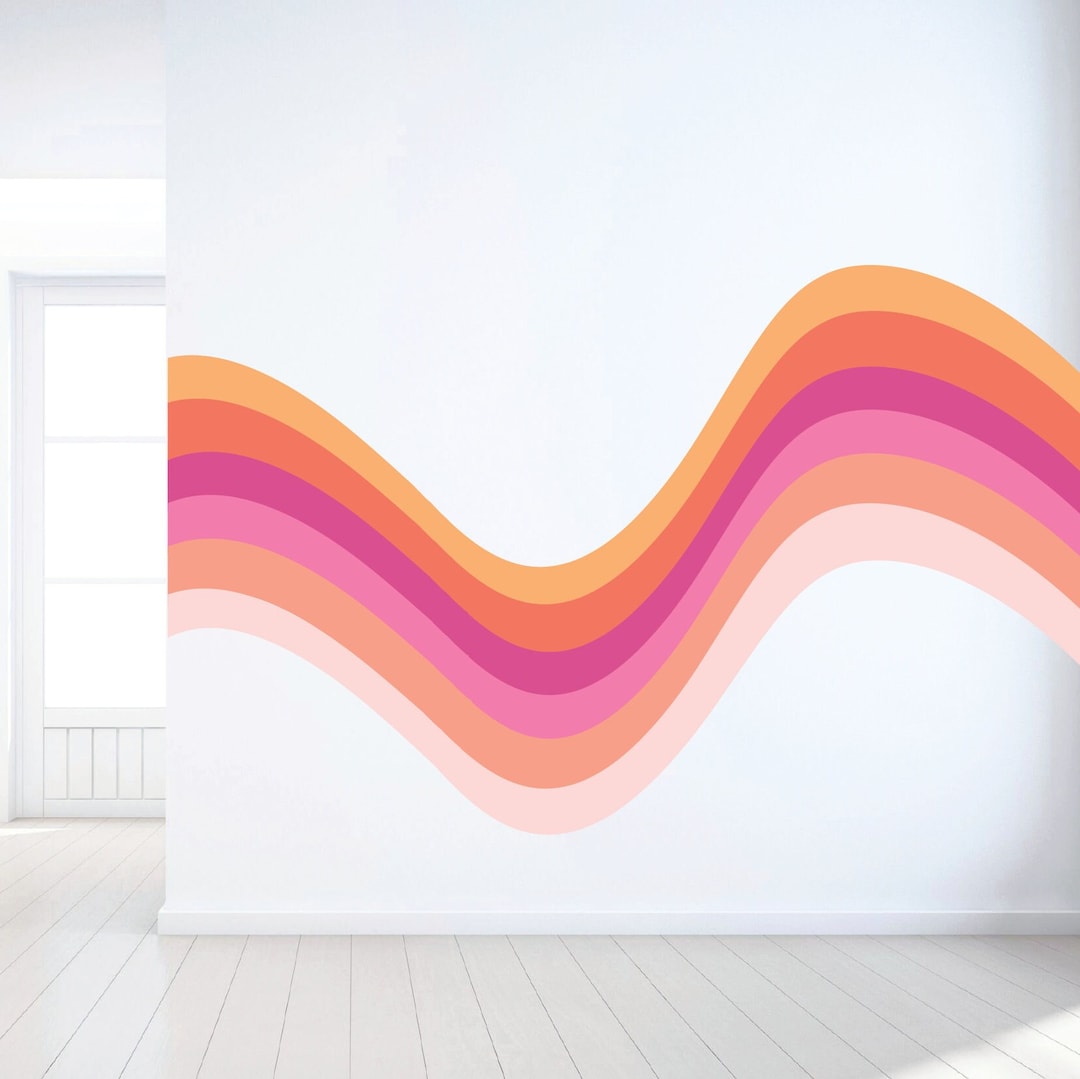 Wavy Retro Stipe Wall Decal Colorful Rainbow Wall Art Sticker Retro ...