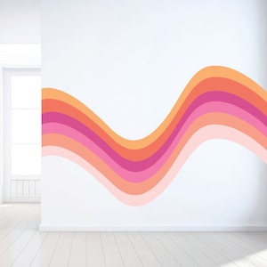 Calcomanía de pared de estipe retro ondulado - pegatina de arte de pared de arco iris colorido - calcomanía de pared de arco iris retro - pegatina de pared de arco iris de vivero