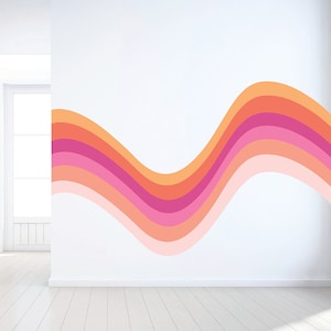 Wavy Retro Stipe Wall Decal - Colorful Rainbow Wall Art Sticker - Retro Rainbow Wall Decal - Nursery Rainbow Wall Sticker