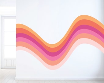 Wavy Retro Stipe Wall Decal - Colorful Rainbow Wall Art Sticker - Retro Rainbow Wall Decal - Nursery Rainbow Wall Sticker