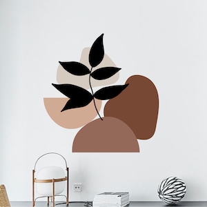 Abstract Shapes Wall Decal Pattern with Leaves - Reusable FABRIC Wall Decals - Peel and Stick