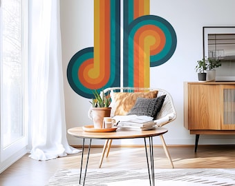 Verwijderbare zelfklevende muurstickers in retrostijl met regenboogstrepen voor de speelkamer.