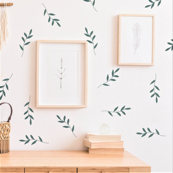 Feuille Wall Decals - Botanical Leaves Wall Stickers - Boho Room Decor - Tree Leaves Wall - Beige Leaf Decals - Gift For Her