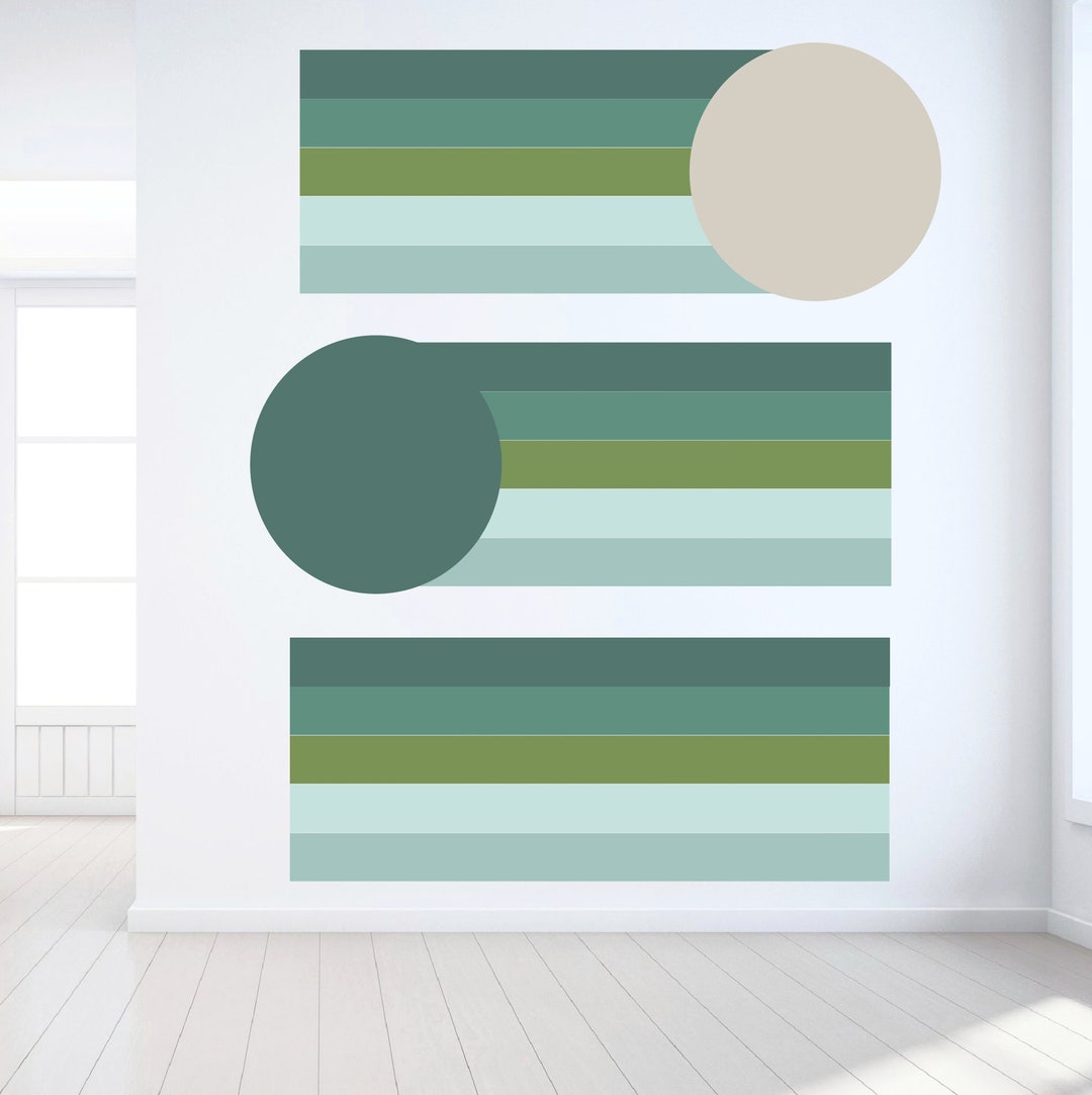 Large Rainbow Stripe Wall Decal Forest Green, Sage Colorful Wall