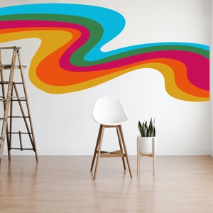 Colorful Wavy Retro Stripe Wall Decal/Easy to Apply Multiple Color/Size Options -Peel & Stick Vinyl or Fabric Material/70's Inspired Retro