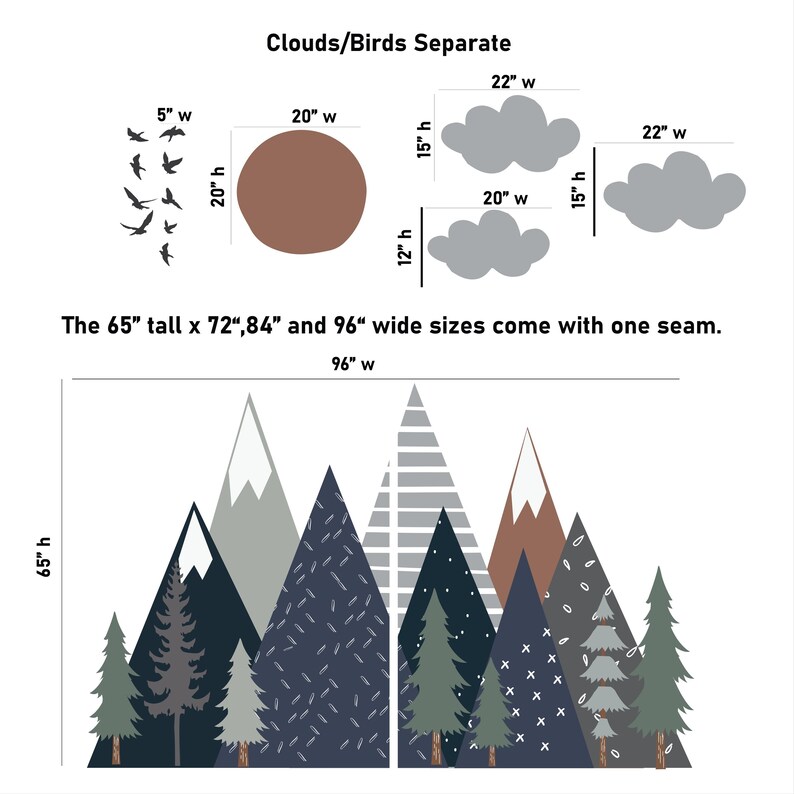 Mountain Wall Decals Mountain Wall Decal Set for Nursery, Boys