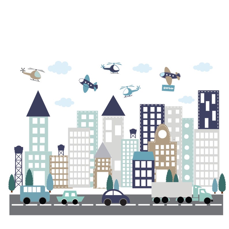 City Wall Decal Nursery Wall Decal Kids Wall Decals Etsy