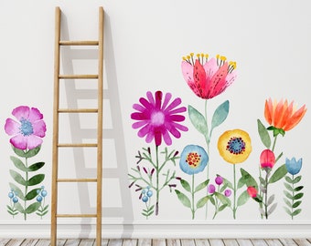 Watercolor Flower Wall Decals with stems, Wall Decals, Vinyl Wall Decals, Flower Wall Decals, Floral wall art, Flower Decals